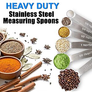 (Prime) Measuring Spoons, Premium Heavy Duty Stainless Steel Measuring Spoons Cups Set, Small Tablespoon with Metric and US Measurements, Set of 6 $4.99