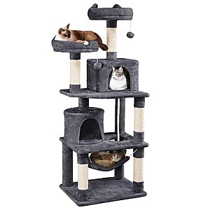 (Prime) Yaheetech Cat Tree, 62.5in Multi-Level Cat Tower with 2 Cat-Ear Shaped Perches, 2 Cozy Condos, Scratching Posts & Hammock, Dark Gray $47.48