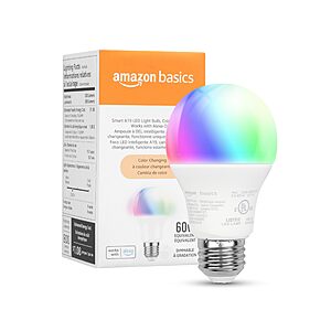 Amazon Basics Smart (Alexa Only) WiFi A19 LED Light Bulb, Color Changing, 9W (60W Equivalent) $4.50 + FS w/ Prime