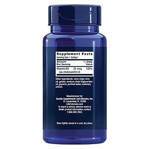 $4.39 S&S Clip Q AMAZON Life Extension Vitamin D3 25 mcg (1000 IU), Immune System Support, Bone Health,  , Non-GMO, 250 softgels