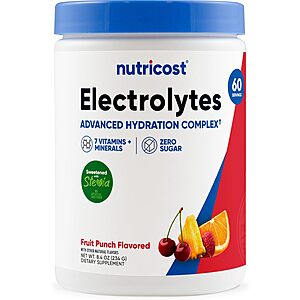 Amazon Prime $7.18 Nutricost Electrolyte Complex Powder (60 Servings, Fruit Punch) - Hydration Supplement Drink Mix with Vitamins and Minerals