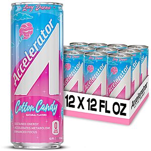 [S&S] $16.13: Accelerator Active Energy Drink, Cotton Candy 12oz can, 12 pack, Zero Sugar