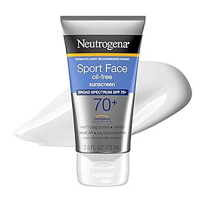 [Prime, SnS] $5.22* | 2.5-Oz Neutrogena Sport SPF 70+ Oil-Free Face Sunscreen at Amazon