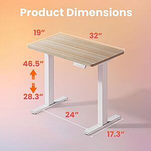 HUANUO 32"x19" Small Electric Standing Desk Adjustable Height, 4 Memory Height $69.99