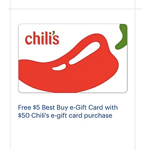 Free $5 Bestbuy eGift Card for purchase of Chili's - $50 Gift Card [Digital] Bestbuy.com
