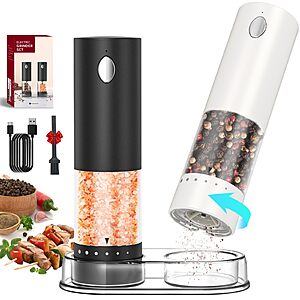 Prime Members: Circle Joy Rechargeable Electric Salt & Pepper Grinder Set w/ Base & LED Light (95mL, Adjustable Coarseness, Black/White) $11.39 + Free Shipping w/ Prime or on $35+