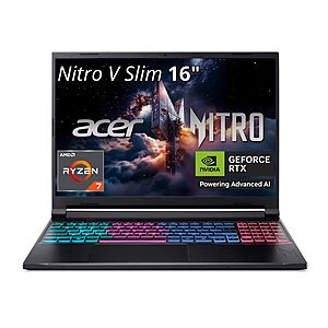 Acer Nitro V Slim: 16" WQXGA 180Hz IPS, RTX 5070, Ryzen 7 260, 16GB DDR5, 512GB SSD $999.99