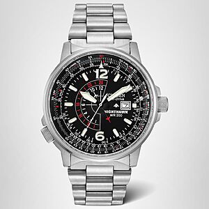Citizen Men's Eco-Drive Promaster Air Nighthawk Pilot Stainless Steel Watch, Luminous, Black Dial, 42mm (Model: BJ7000-52E) $227.44