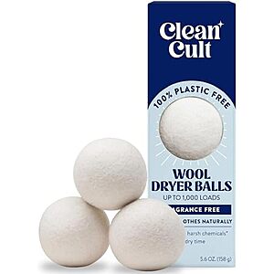 [Prime, SnS] $6.64* | 3-Ct Cleancult Wool Dryer Balls (Fragrance Free, 100% New Zealand Wool) at Amazon