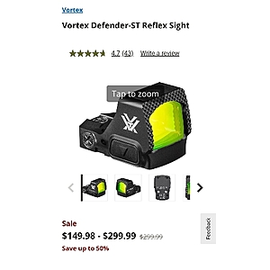 Vortex Defender-ST Reflex Sight - Black - 3 MOA Dot - Red
