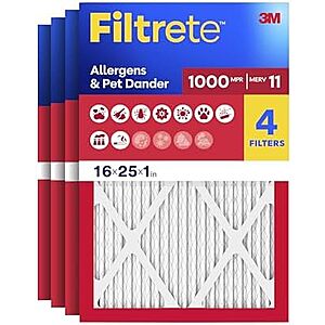 [SnS, AC] $12.88* | 4-Pack Filtrete Allergen Defense Air Filter (16" x 25" x 1", 1000 MPR) + 10% Back w/ Prime Visa Card at Amazon