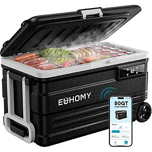 Prime Members: EUHOMY 12 Volt Refrigerator, 80QT (75L) 12V, APP Control, 0℉~68℉, Car Fridge 12/24V DC 100-240V AC $309.99