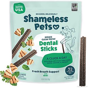 Prime: 32-Ct Shameless Pets Dental Chews for Dogs (various) from $7.05 w/ S&S + Free S&H