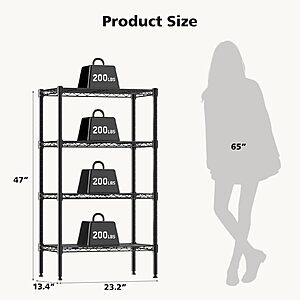 $26.52: DUMOS 4-Tier Metal Wire Storage Shelves 23.3" Wx13.4 Dx47 H, Black at Amazon