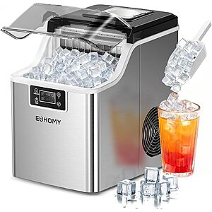 Prime Members: EUHOMY Ice Cube Maker Machine Countertop, 2 Ways to Add Water, 45Lbs/Day 24 Pcs Ready in 13 Mins, Auto-Cleaning Portable Compact, with Ice Scoop & Basket $135.99