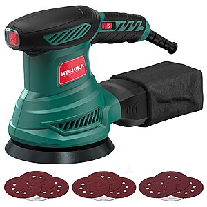 $19.74: HYCHIKA 5" Orbital Sander, 13000RPM, 6-Speed, Powerful Motor, Dust Bag, 12 Sandpapers at Amazon