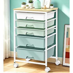 5-Drawer 12.6"D x 15.55"W x 25.47"H Sunally Rolling Utility Cart w/ Wood Tabletop (Green, Pink, White) $23.79 + Free Shipping w/ Prime or on $35+