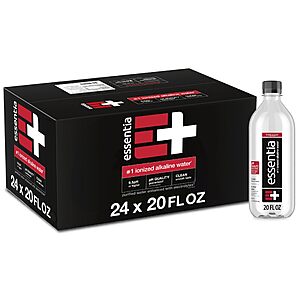 PRIME $22.61 S&S or less Essentia Water LLC, Ionized Alkaline Bottled Water; 99.9% Pure, Infused with Electrolytes, 9.5 pH or Higher a Clean, Smooth Taste, 20 Fl Oz (Pack of 24)