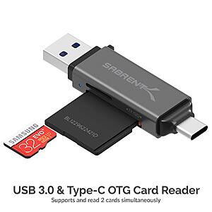 (prime) Sabrent USB 3.0 & USB Type-C OTG Memory Card Reader $7 + Free S/H