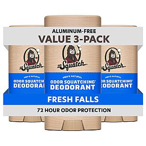 [Prime + S&S] Dr. Squatch Natural Men’s Deodorant – Fresh Falls, 2.65oz Stick (3-Pack) – $24.27 ($8.09 per stick)