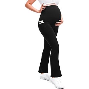 [Prime] Leafigure Women's Maternity Flare Leggings w/ Pockets (Black) $7.99 + Free Shipping