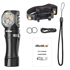 Wurkkos HD10 Headlamp EDC Flashlight, 1200 lumens, 4000K, 90+ CRI, free S&H $20.49