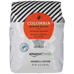 Amazon Fresh, Colombia Whole Bean Coffee Medium Roast, 32 Oz $15.44