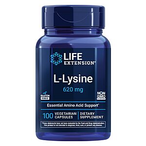 100-Count Life Extension L-Lysine 620mg Essential Amino Acid Capsules $4.95 w/ S&S + Free Shipping w/ Prime or on $35+