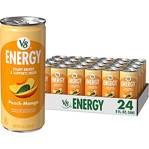 PRIME V8 Energy Peach Mango Energy Drink, 8 fl oz Can (24 Pack) with S&S $13