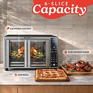 PRIME DAY $90 Gourmia Air Fryer French Door Toaster Oven - 6-Slice Capacity, LED Display with 19 Cooking Presets, Stainless Steel