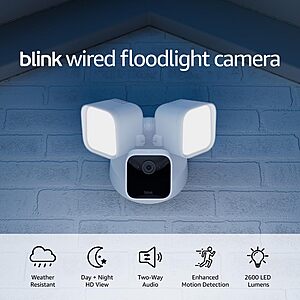 Blink Wired Floodlight Camera (Black or White) $28.46