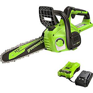 Greenworks 24V 10" Cordless Compact Chainsaw (Great For Storm Clean-Up, Pruning, and Firewood), 2.0Ah Battery and Charger Included $89.99