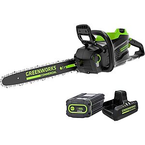 Greenworks 82V 16" Brushless (2.4 kW) Cordless Chainsaw (225 Cuts Per Charge), 4.0Ah Battery and Dual Port Rapid Charger (Great For Landscapers and Professionals $212