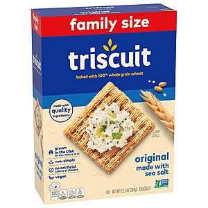 Triscuit Original Whole Grain Wheat Crackers, Vegan Crackers, Healthy Snacks, Lunch Snacks, Family Size, 12.5 oz & More~$2.81 After Coupon & S&S @ Amazon