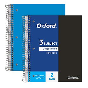 2-Pack 3-Subject Oxford College Ruled Spiral Notebook (Black & Blue) $3.35 + Free Shipping w/ Prime or on $35+