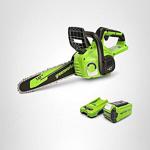 Greenworks 40V 12" Cordless Compact Chainsaw (Great For Storm Clean-Up, Pruning, and Camping), 2.0Ah Battery and Charger Included $113.99