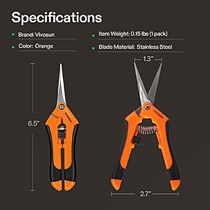 PRIME DAY $5.69 VIVOSUN 6.5 Inch Gardening Scissors Hand Pruner Pruning Shear with Straight Stainless Steel Blades Orange 1-Pack