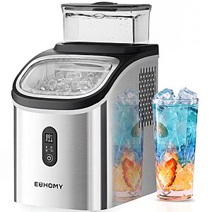 Prime Members: EUHOMY Ice Cube Maker Machine Countertop with External Water Tank, 34Lbs/Day, 16Pcs Ready in 7 Mins, Auto-Cleaning, with Ice Scoop & Basket $113.99