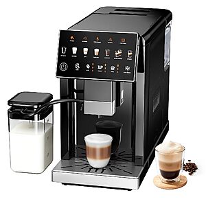 Prime Members: ICEVIVAL Fully Automatic Touchscreen Espresso Machine with Grinder, 20 Bar Coffee Maker with Milk Frother, 15 Grind Settings, Self-Cleaning (Black) $364.99