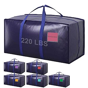 PRIME DAY $18.85 6 Pack Moving Bags BLUE Color Heavy Duty 210GSM with Full-Open Side Zipper, 93L 220lbs Waterproof Foldable Storage Totes for College Dorm Move-In,