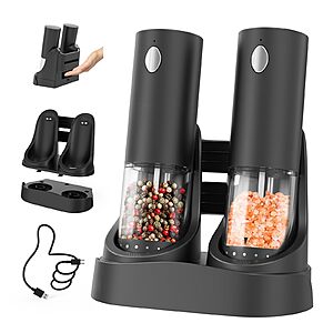 Prime Members: Circle Joy Rechargeable Electric Salt & Pepper Grinder Set w/ Charging Base, LED Light & 6-Level Adjustable Coarseness (95mL, Various) $17.28 + Free Shipping