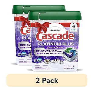 (2 pack) Cascade Platinum Plus Dishwasher Pods, Dishwasher Detergent Soap Tabs, Fresh, 47 Count - $16.09