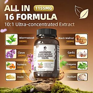 Lukaree 16-in-1 Wormwood Black Walnut Clove Cleanse for Humans – Natural Gut Detox & Digestive Health with Pumpkin Seeds Garlic Oregano Turmeric, Liposomal Tech $17.67