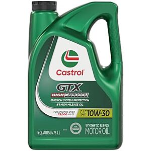 [SnS] $14.20* | 5-qt Castrol GTX High Mileage Synthetic Blend Motor Oil (10W-30) at Amazon