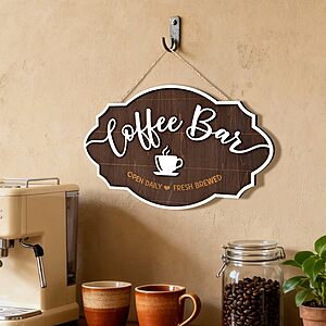 Prime Members: 11.3" x 7" Woodamore Rustic Wooden Coffee Bar Wall Sign $1.97 + Free Shipping