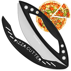 Rainspire 12" Pizza Cutter Rocker Blade - Stainless Steel - with Cover - Black - Free Shipping w/Amazon Prime or Orders Over $35 - $2.98