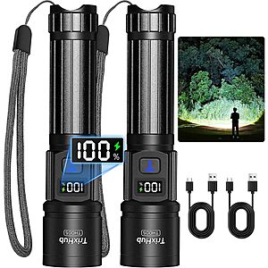 [Prime] 2-Pack Rechargeable LED Flashlights w/ LCD Display & 5 Modes $15.95 ($7.98 Each) + Free Shipping