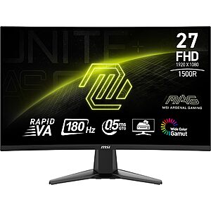 msi MAG 27C6FA 27-inch 1920 x 1080 (FHD), Rapid VA, Gaming Monitor 180Hz, AMD FreeSync, 0.5ms, HDMI, Display-Port, VESA, Tilt, Black $99.99