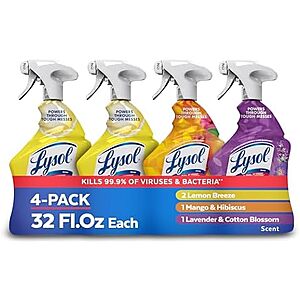 [Prime, SnS] $12.91* | 4-Pack 32-Ounce Lysol All Purpose Disinfecting Cleaner Spray (Lemon Breeze, Lavender & Mango) at Amazon