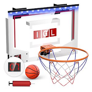 Mini Over-the-Door Basketball Hoop w/ Electronic Scoreboard, LED Lights, Music, Ball & Pump $13.99 + Free Shipping w/ Prime or on $35+